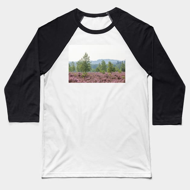 Heathland, morning mist, heather bloom, Niederhaverbeck Baseball T-Shirt by Kruegerfoto